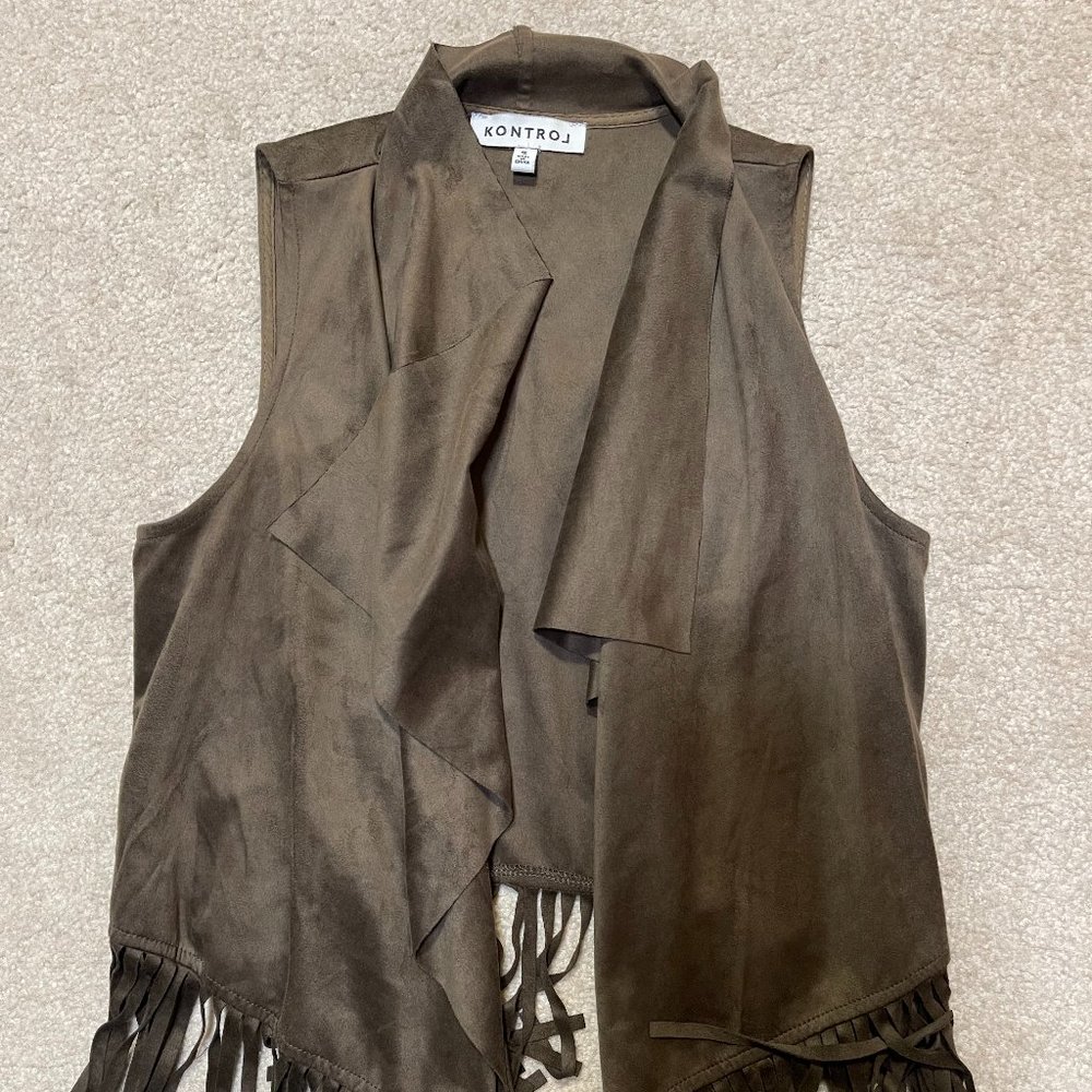 Kontrol Fringe Suede Vest - Olive Green